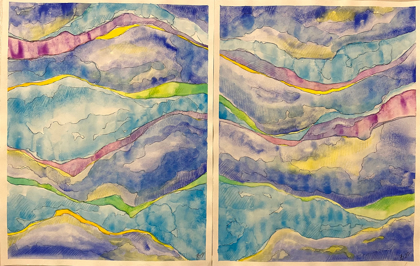 Original Gouache Diptych- Sky Movement