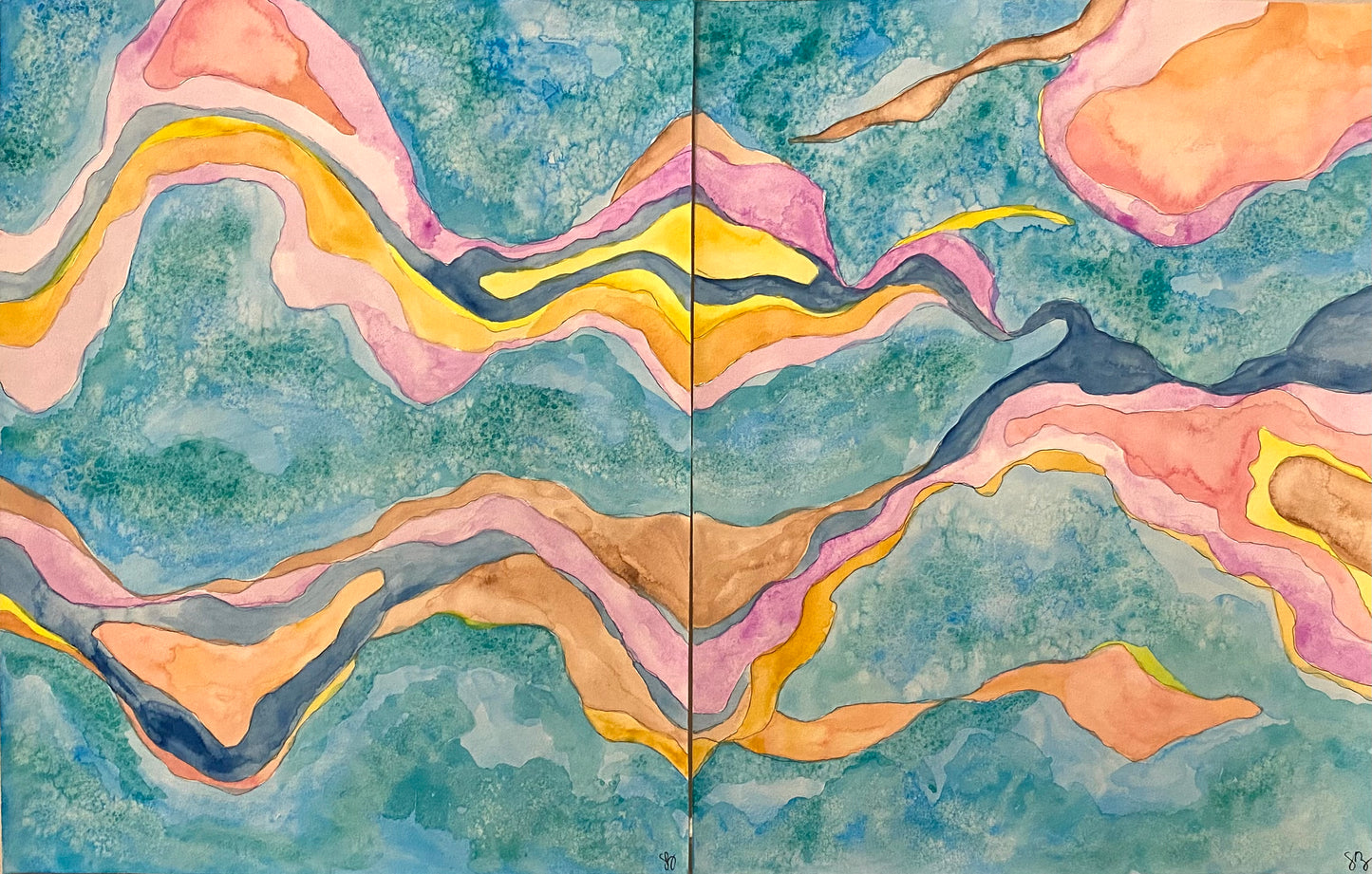 Original Gouache Diptych- Land Waves